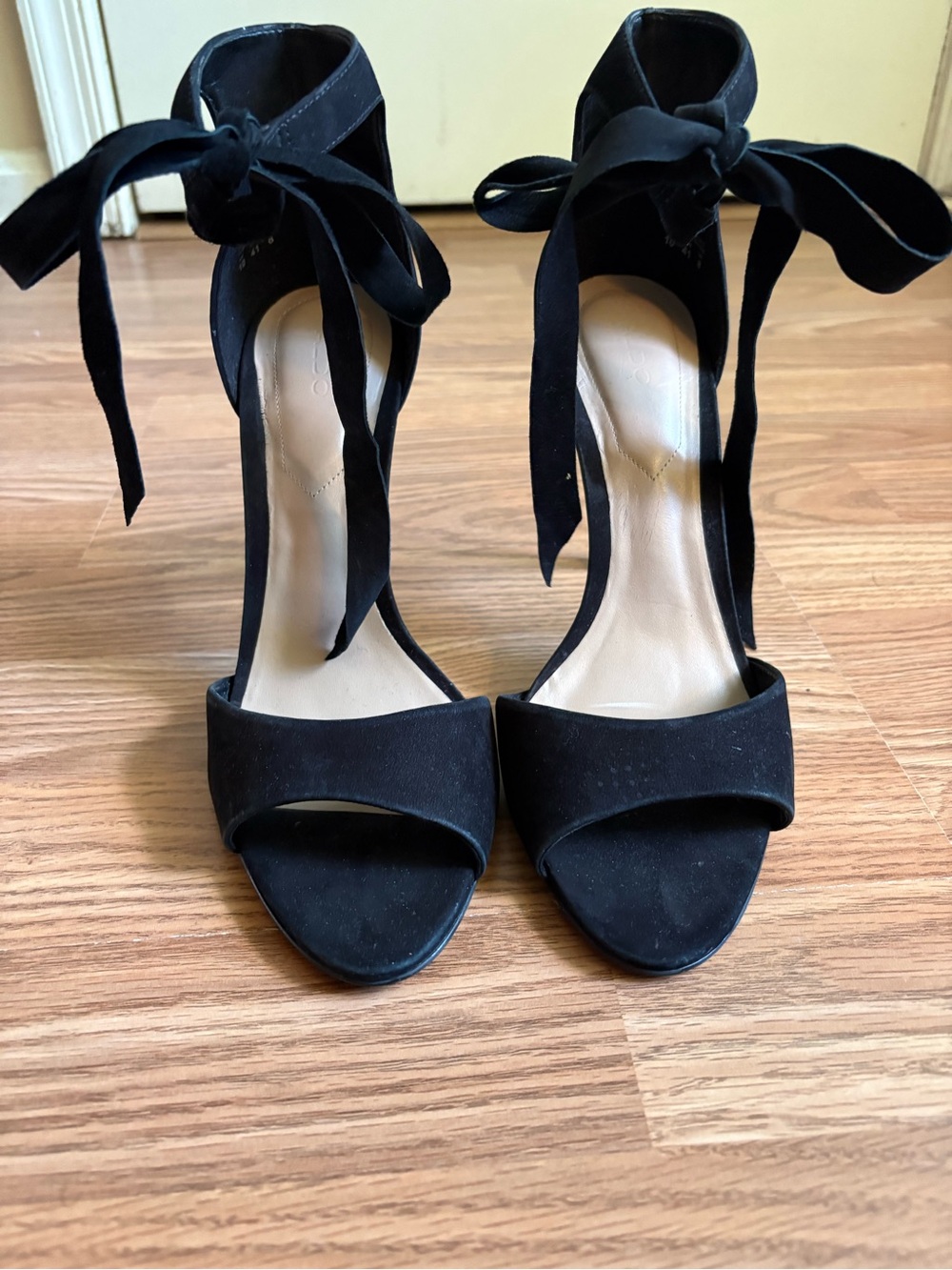 Aldo Black Suede Ankle-Tie Open-Toe Sandals